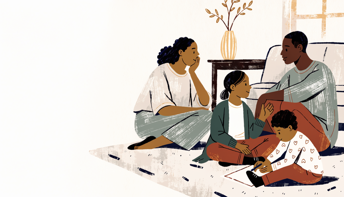 A family sharing time at home